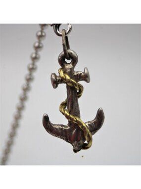 Silver Boat Anchor Gold Wrapped Chain Pendant Charm Handmade